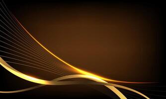 Abstract gold lines wave curve luxury with blank space on dark brown background vector