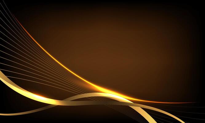 Abstract gold lines wave curve luxury with blank space on dark brown background