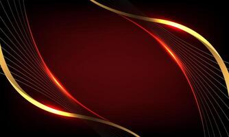 Abstract gold lines wave curve luxury design on dark red background vector