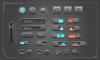 UI button set geometric design grey tone technology control vector