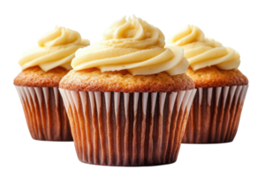 Deliciously frosted cupcakes arranged in a tempting display on a clean background png