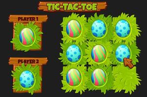 Easter TIC-TAC-TOE ,game UI. Board game playing field with colored eggs. Funny spring holiday Easter. Game Tic Tac Toe vector