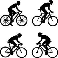 A running silhouette with a bicycle vector