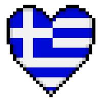 Greece flag with heart shape in pixel art style vector