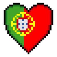 Portugal flag with heart shape in pixel art style vector