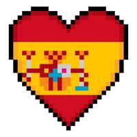 Spanish flag with heart shape in pixel art style vector