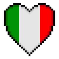 Italian flag with heart shape in pixel art style vector