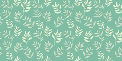 Pastel seamless pattern with abstract artistic tiny branches leaves on a mint green background. Stylized small leaf stems print. drawing illustration. Nature ornament for textile, fabric, wallpaper vector