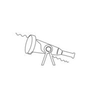one line art telescope illustration. line art, one continuous line, simple, hand drawn and sketch style. for icons, symbols, signs or logos vector