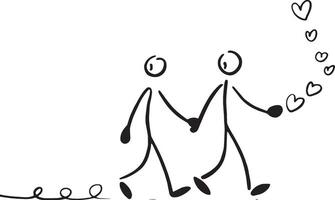 stick figure couple holding hands and walking in a line vector