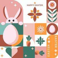Happy Easter card,background,poster,cover in modern minimalist style with geometric shapes and bunny eggs and elements.Abstract templates for social media ads, branding, nvitations. illustration vector