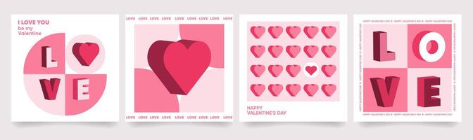 Valentine's Day cover, label, packaging, web, poster, greeting card, sale promotion templates design in Minimal style geometric shapes and hearts. Modern background in geometric style. vector