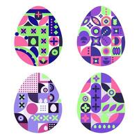 Set of featuring colorful Easter eggs with geometric patterns and floral motifs, combining modern and abstract design.Abstract Easter eggs in Modern geometric style set. illustration vector