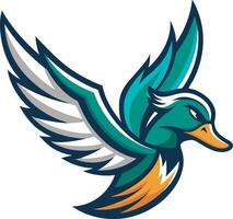 a duck mascot with wings spread out vector