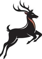 a black deer with horns running in the air vector