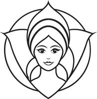 a woman's face in a circle with a flower on it vector