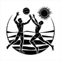 Young people playing volleyball on the beach vector