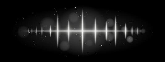 White pulse wave. Vibrant glowing waveform, sharp spikes, futuristic light design, dynamic energy signal, abstract illumination, modern decor, visual effect, scattered particles vector