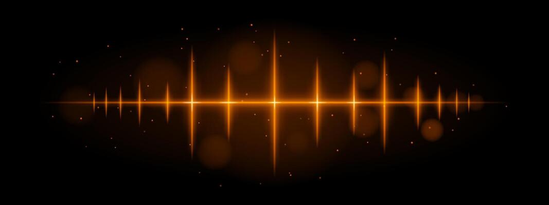 Orange pulse wave. Vibrant glowing waveform, spikes, futuristic light design, dynamic energy signal, abstract illumination, modern decor, visual effect, scattered particles