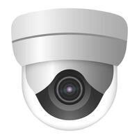 Illustration of a dome security camera with a lens and white casing isolated on a white background. Modern surveillance and safety concept vector