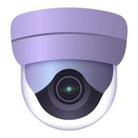 Illustration of a dome security camera with a lens and purple casing isolated on a white background. Modern surveillance and safety concept vector
