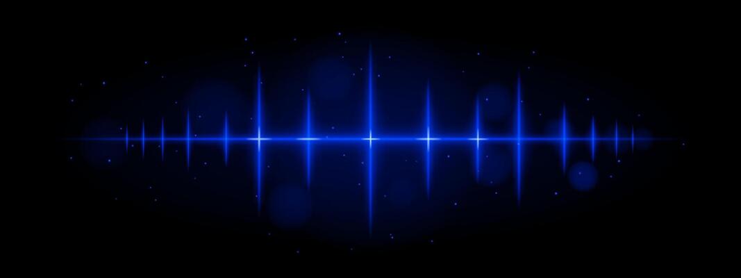 Blue pulse wave. Vibrant glowing waveform, sharp, futuristic light design, dynamic energy signal, abstract illumination, modern decor, visual effect, scattered particles