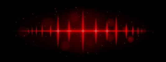 Red pulse wave. Vibrant glowing waveform, sharp spikes, futuristic light design, dynamic energy signal, abstract illumination, modern decor, visual effect, scattered particles vector
