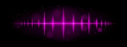 Purple pulse wave. Vibrant glowing waveform, spikes, futuristic light design, dynamic energy signal, abstract illumination, modern decor, visual effect, scattered particles vector