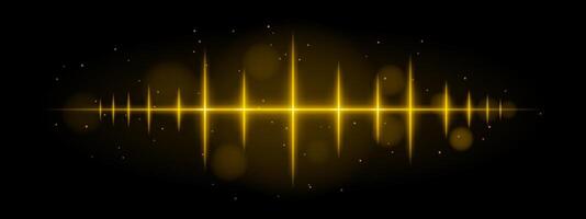 Yellow wave. Vibrant glowing waveform, sharp spikes, futuristic light design, dynamic energy signal, abstract illumination, modern decor, visual effect, scattered particles vector