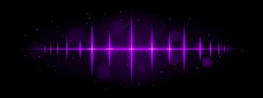 Purple pulse wave. Vibrant waveform, sharp spikes, futuristic light design, dynamic energy signal, abstract illumination, modern decor, visual effect, scattered particles vector