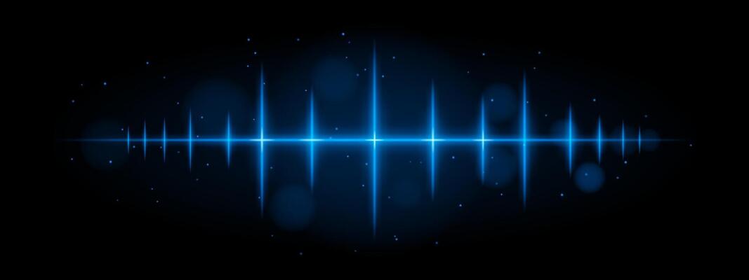 Blue pulse wave. Vibrant glowing waveform, sharp , futuristic light design, dynamic energy signal, abstract illumination, modern decor, visual effect, scattered particles