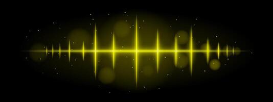 Yellow pulse wave. Vibrant waveform, sharp spikes, futuristic light design, dynamic energy signal, abstract illumination, modern decor, visual effect, scattered particles vector