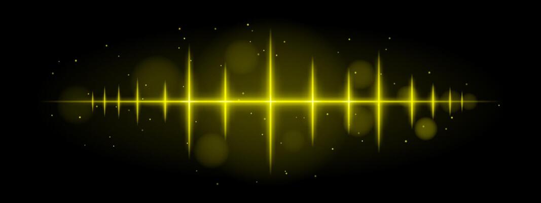 Yellow pulse wave. Vibrant waveform, sharp spikes, futuristic light design, dynamic energy signal, abstract illumination, modern decor, visual effect, scattered particles