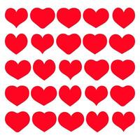Grid of red hearts evenly spaced on a white background. Minimalistic Valentines Day pattern design vector