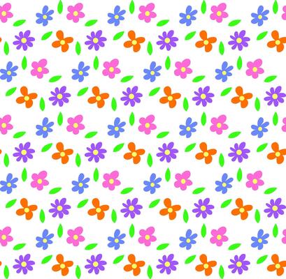 Seamless texture in the form of a floral pattern of multi-colored flowers and leaves on a white background