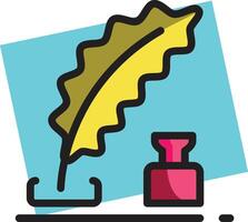 a quill and inkwell with a feather on top vector