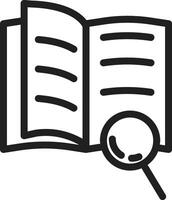 an open book with a magnifying glass icon vector