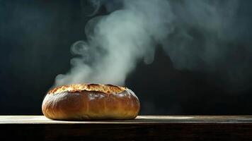 a bread with steam coming out of it on a table video