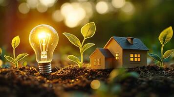 a house with a light bulb and plants in the ground video