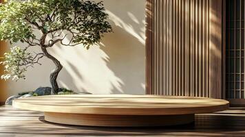 a wooden table with a tree in the background video