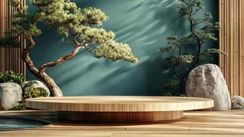 a wooden table with a tree in the middle video
