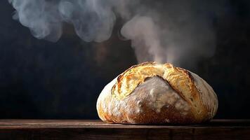 bread on a wooden table with steam coming out of it video