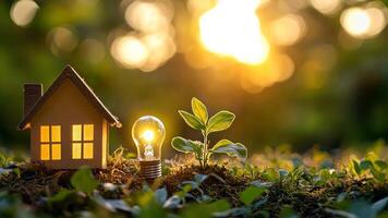 a house with a light bulb and a plant in the grass video