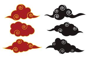 Cloud in Chinese style. Abstract red and black cloudy set isolated on white background. illustration vector