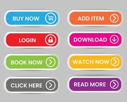 web icon set, buy now, add item, login, download, book now, watch now , click here, read more buttons vector