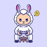 Cute Llama Alpaca Playing Game With Controller Cartoon vector