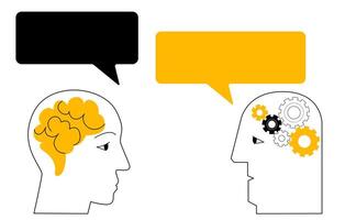 Human intelligence is in dialogue with machine intelligence. vector
