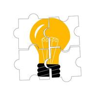 Puzzle pieces connecting the image of a light bulb. vector