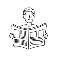 A person reading a newspaper filled with articles, absorbing daily information vector