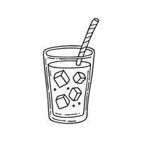 A glass of soda with straw ice cubes floating on the surface vector